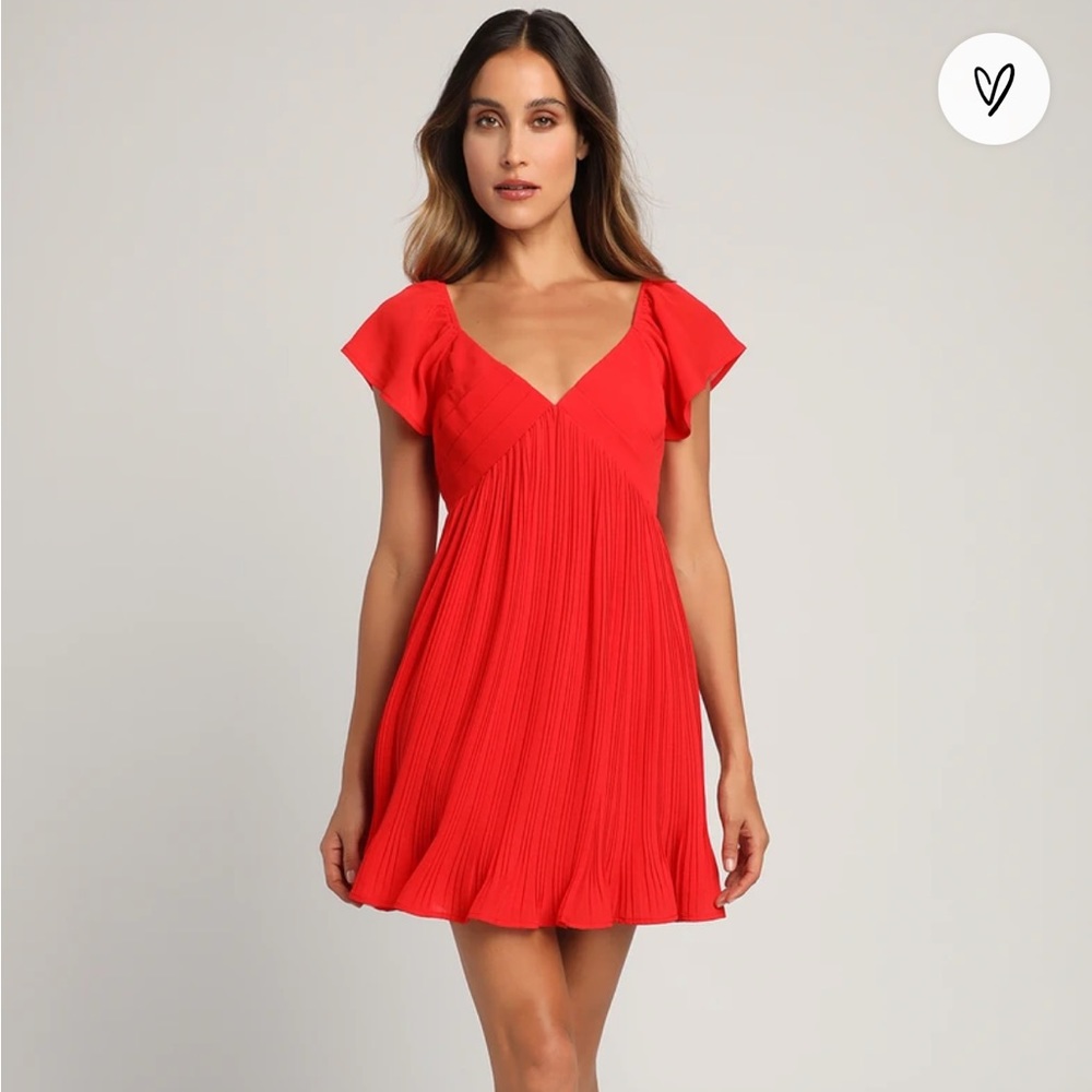 Amalfi Coast Red Pleated Flutter Sleeve Mini Dress NEW